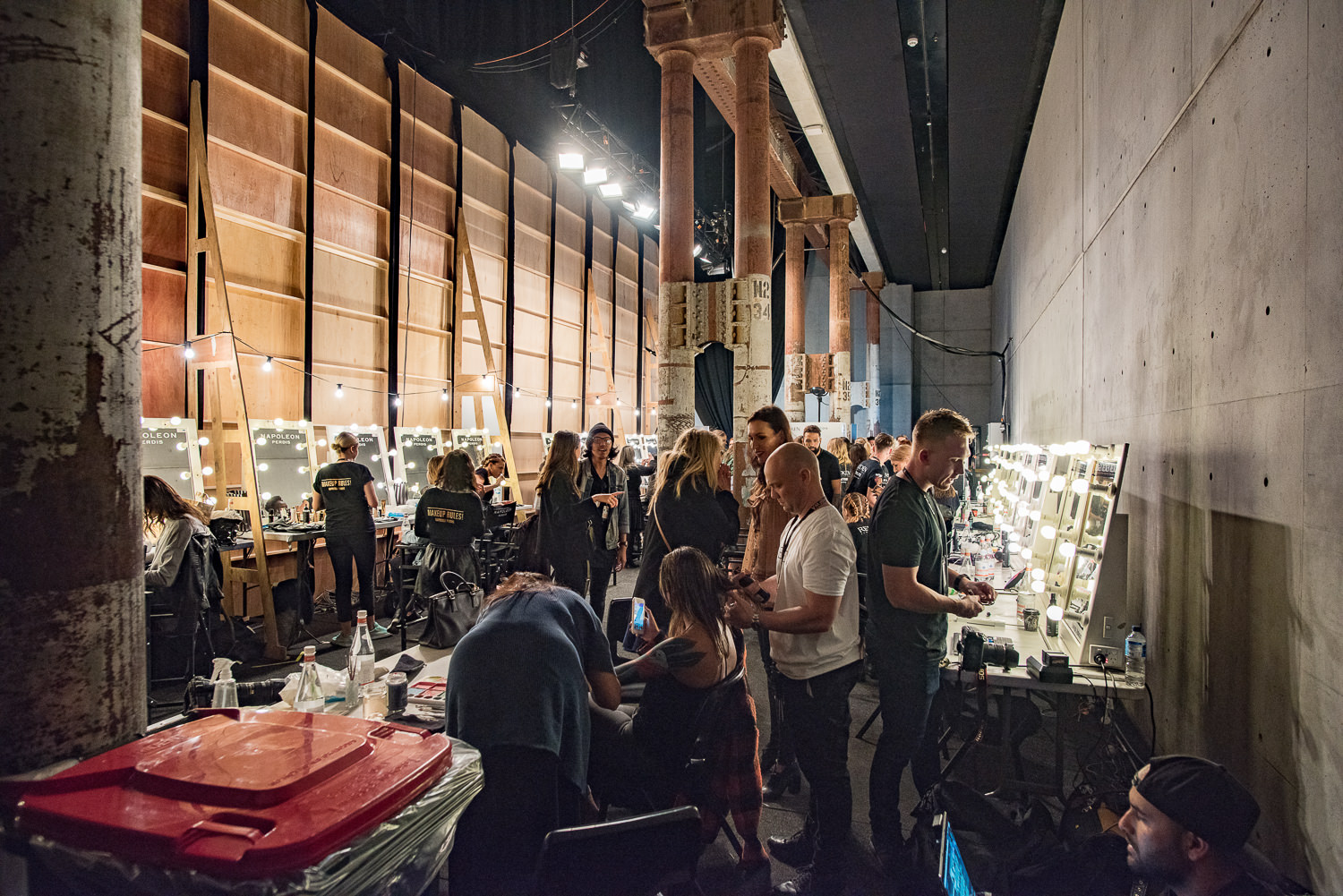Backstage Hair & Makeup, Group Swim runway.
