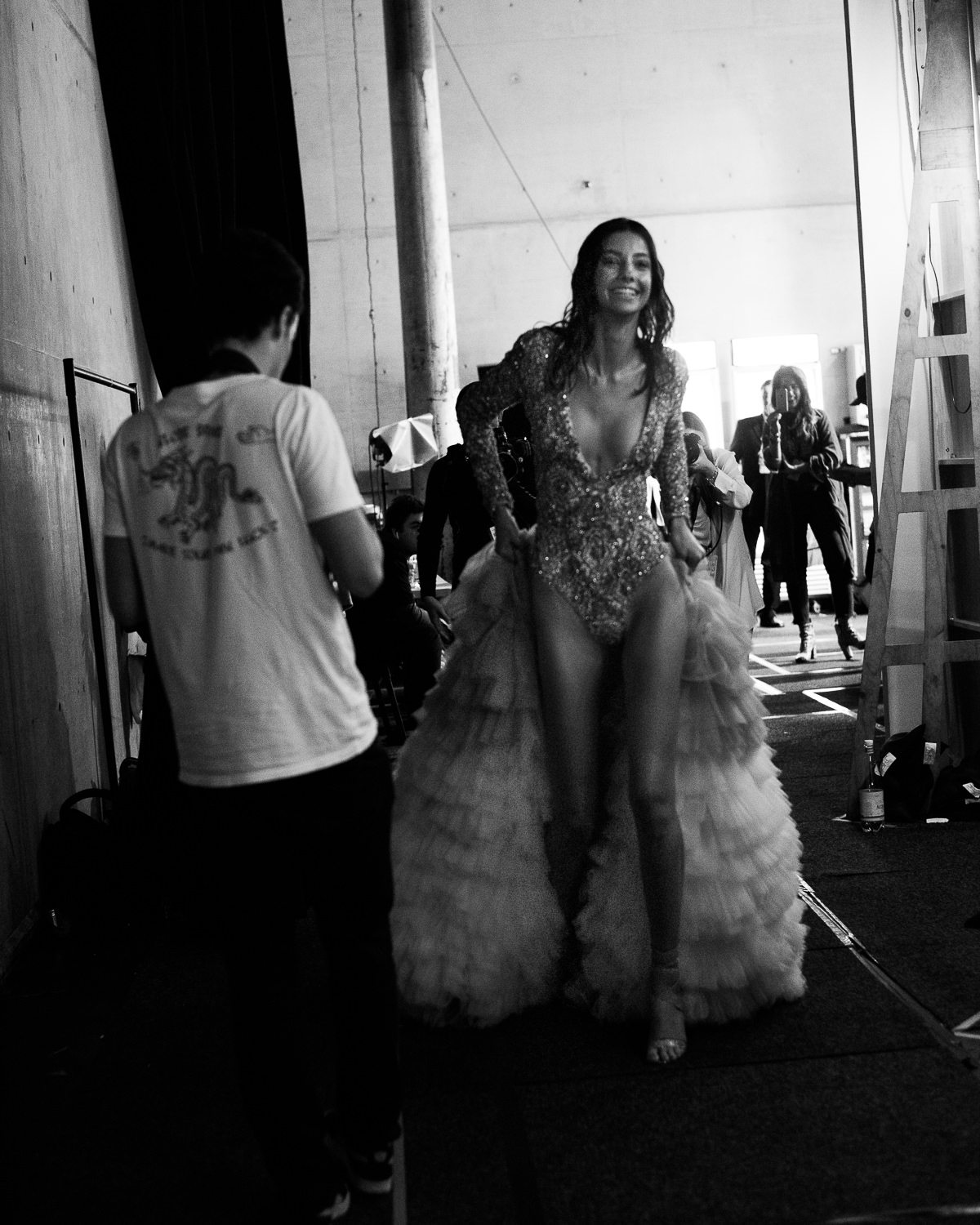Lucy Markovic (IMG Models) all smiles backstage after walking for Aqua Blue Swim.
